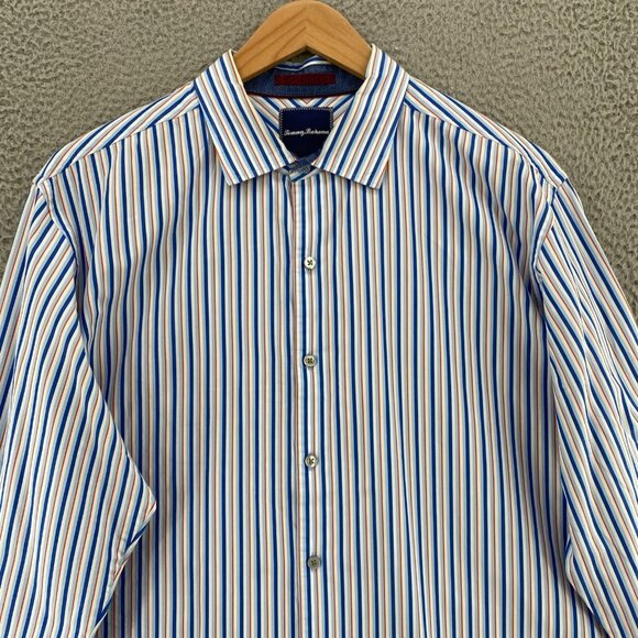 Tommy Bahama Shirt Mens Extra Large Blue Striped Button Collared Long Sleeves - Picture 2 of 11
